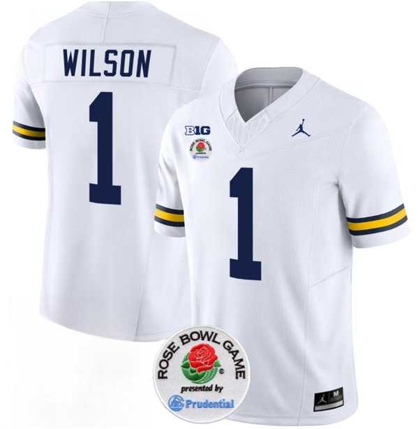 Men's Michigan Wolverines #1 Roman Wilson 2023 F.U.S.E. White Rose Bowl Patch Stitched Jersey Dzhi